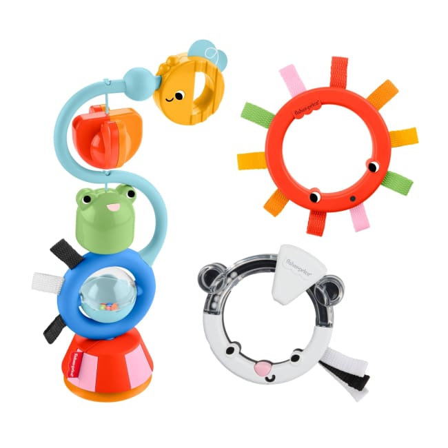 Fisher-Price Sensory Activity Set, High Chair Suction Toy & 2 Activity Ring Rattles For Newborns