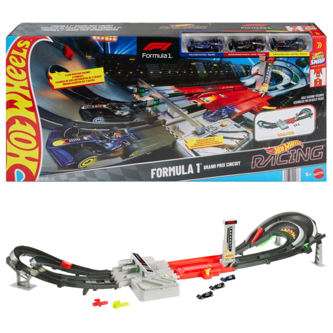 Hot Wheels Race Formula 1 Grand Prix Circuit Track Set With 3 1:64 Scale Die-Cast Toy Cars