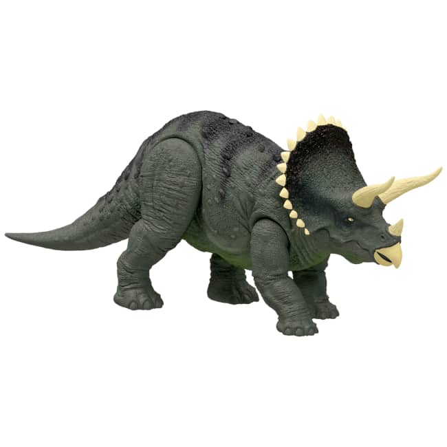 Jurassic World Reimagined Real Feel Triceratops Roaring Dinosaur Figure, 90S Inspired Toy