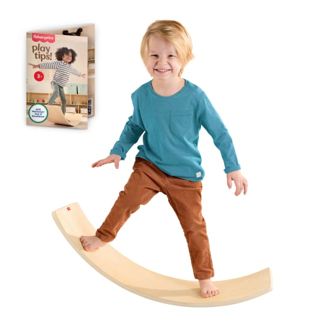 Fisher-Price Montessori Wooden Rockin’ Balance Board Learning Activity For Kids, 31.7 inches