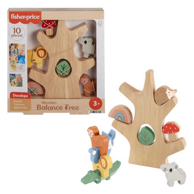Fisher-Price Wooden Balance Tree Preschool Stacking Activity Toy, 10 Wood Pieces