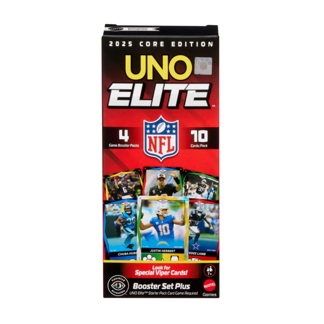 UNO Elite NFL Booster Set Plus With 40 Elite Action Cards, 2025 Core Edition (Players May Vary)