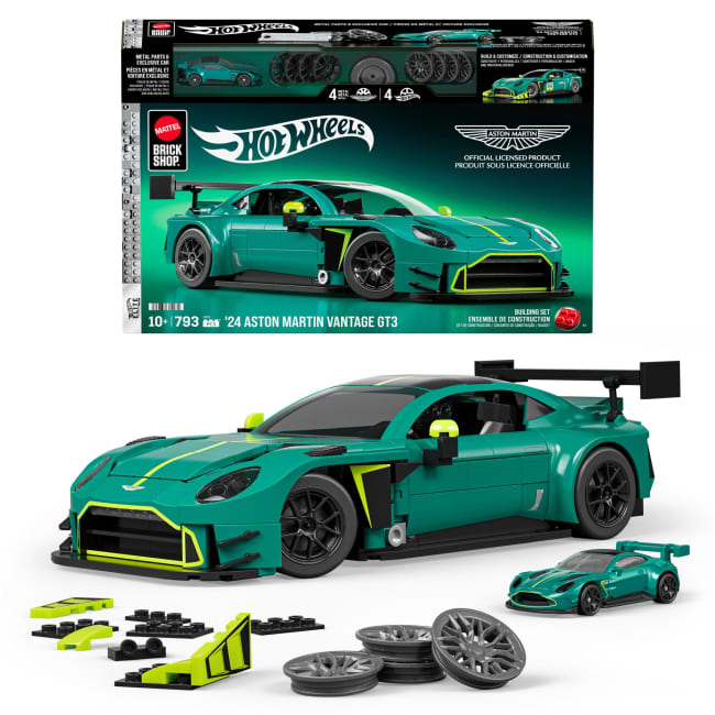 Mattel Brick Shop Hot Wheels ’24 Aston Martin Vantage Gt3 Building Toy Kit (793 Pieces), For Collectors 