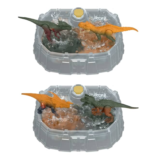 Jurassic World Dino Reveal 2 Dinosaur Toys in Battle Arena, Warm Water Changes Decoration