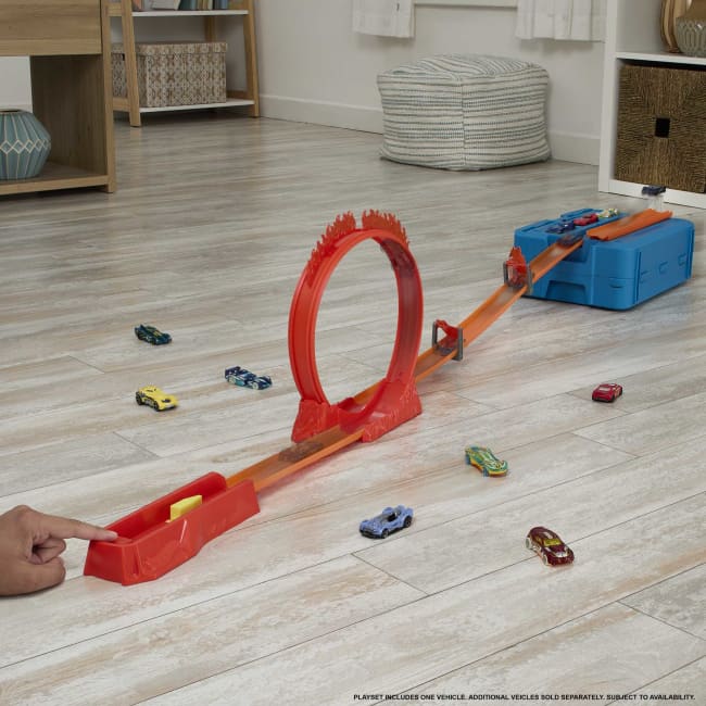 Hot Wheels Fire-Themed Track Building Set With 1 Hot Wheels Toy Car