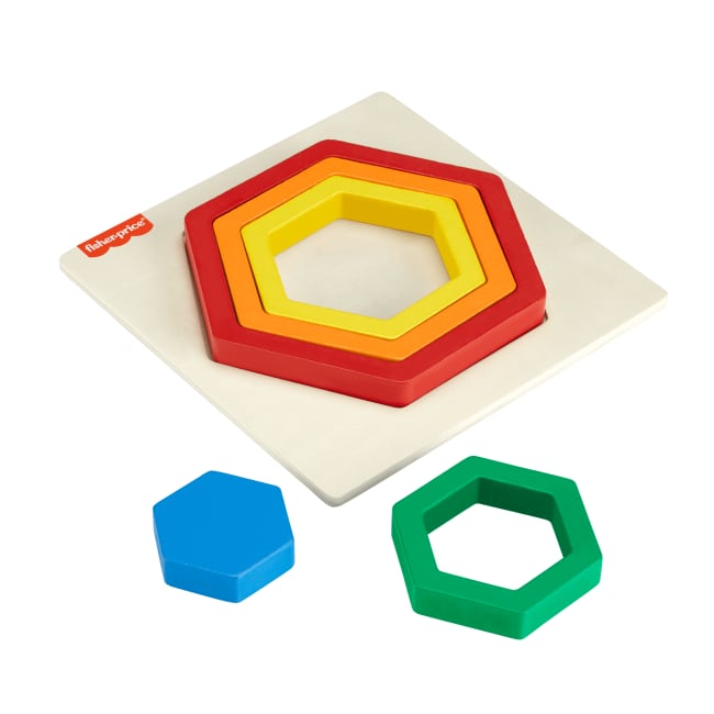 Fisher-Price Wooden Mini Rainbow Jigsaw Puzzle Hexagon For Toddlers & Kids, 5 Wood Pieces