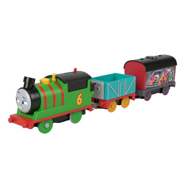 Thomas & Friends Graffiti Percy Motorized Toy Train Engine With Cargo Cars For Preschool Kids