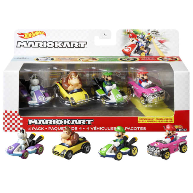 Hot Wheels Mario Kart Coffret de 4 Personnages en Métal Moulé
