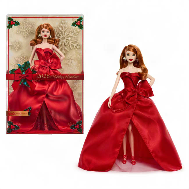 Barbie Signature 2026 Holiday Barbie Fashion Doll, Seasonal Collector, Red Hair With Red Gown With Bow Detai
