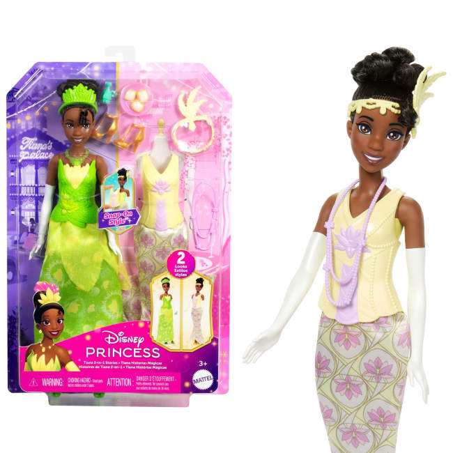 Disney Princess 2-In-1 Stories Tiana Fashion Doll With 2 Snap-On Bodices, 2 Skirts & 9 Accessories
