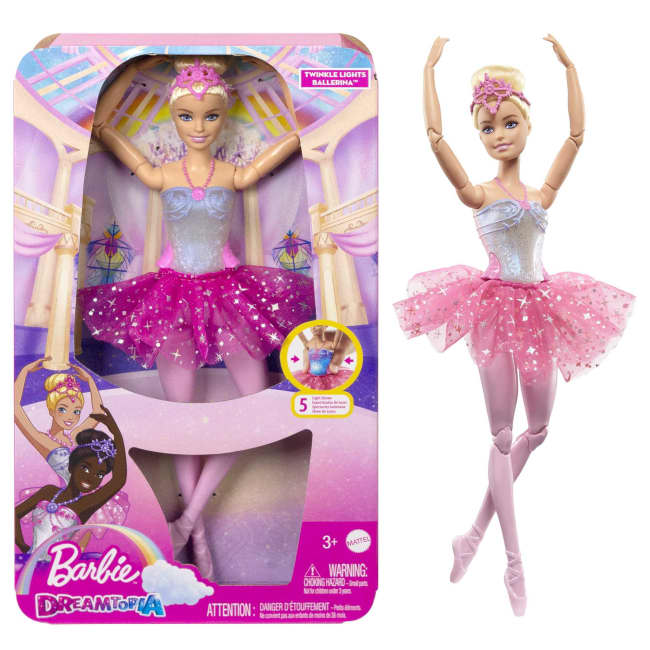 Barbie Fantasia Boneca Bailarina Luzes Brilhantes Rosa