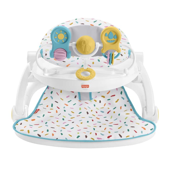 Fisher-Price Deluxe Sit-Me-Up Floor Seat Portable Baby Chair With Toy Bar, Rainbow Sprinkles