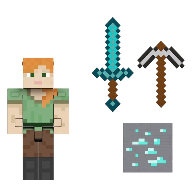 Minecraft Diamond Figura de Brinquedo Alex Exclusivo Colecionável de 5.5