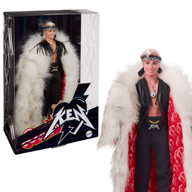 Barbie The Movie Collectible Ken Doll Wearing Faux Fur Coat And Black Fringe Vest