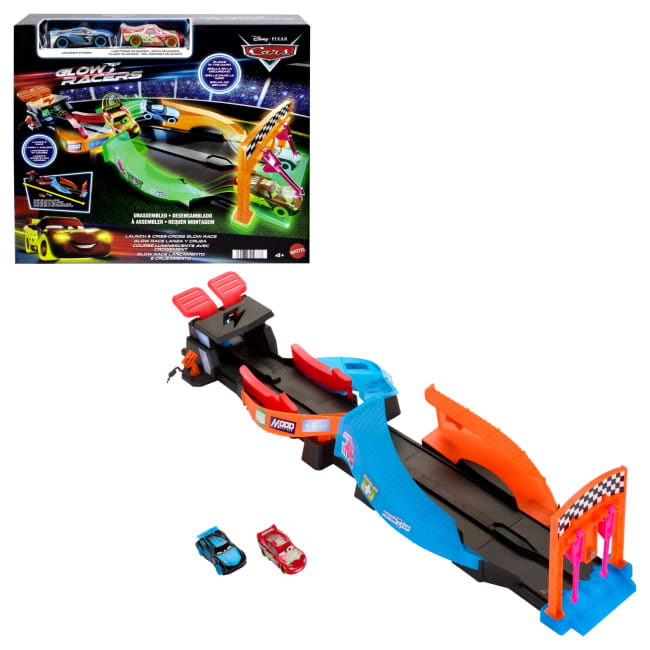 Disney And Pixar Cars Glow Racers Launch & Criss-Cross Playset With 2 Glow-in-The-Dark Vehicles