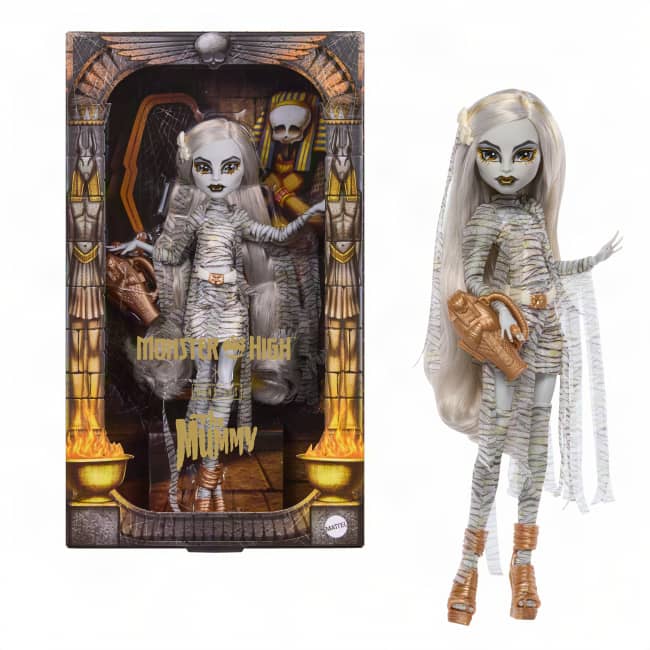 Monster High Skullector Muñeca de Colección Universal Monsters The Mummy con Vestido Cruzado y Bolso de Sarcófago