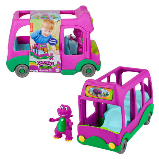 Fisher-Price Barney's World Adventure Bus Push-Along Toy & Barney Figure For Kids, 2 Pieces