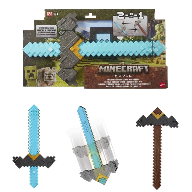 Minecraft Click And Switch Sword And Pickaxe Role-Play 2-in-1 Toy inspired By The Movie