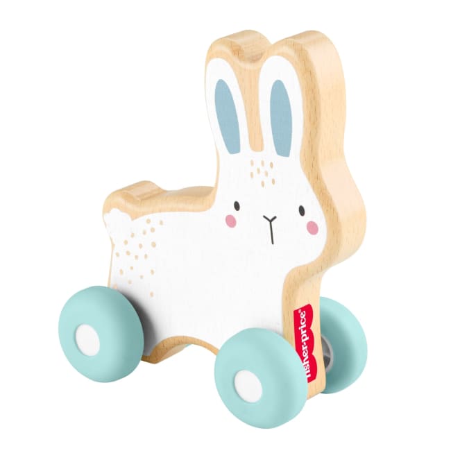 Fisher-Price Wooden Push-Along Bunny Toy Vehicle For Baby Crawling Play. 1 Wood Piece