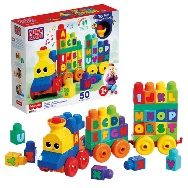 MEGA BLOKS First Builders ABC Musical Train Toy Building Blocks With Music (50 Pieces) For Toddler