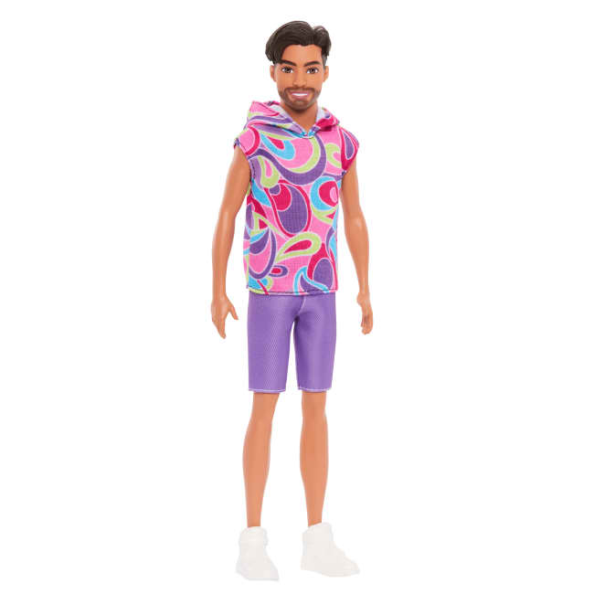 Barbie Fashionista Boneco Ken Camisa Colorida e Short Roxo