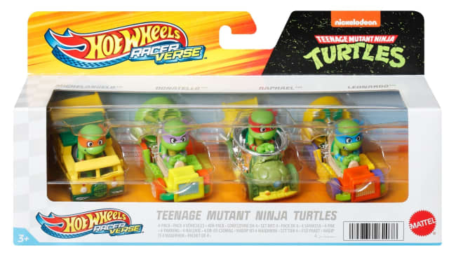 Hot Wheels RacerVerse Vehículo de Juguete Tortugas Ninja Paquete con 4 Personajes