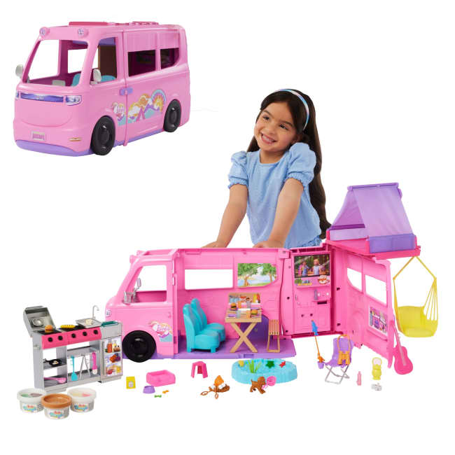 Barbie Dream Camper Playset With Roof Tent, BBQ Grill With Color-Change Feature & 60+ Accessories