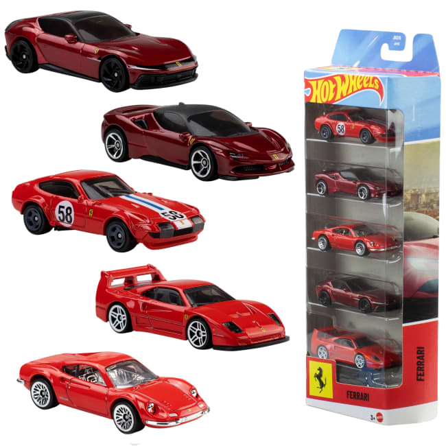 Hot Wheels Diecast Vehículo de Juguete Paquete de 5 autos Rosso