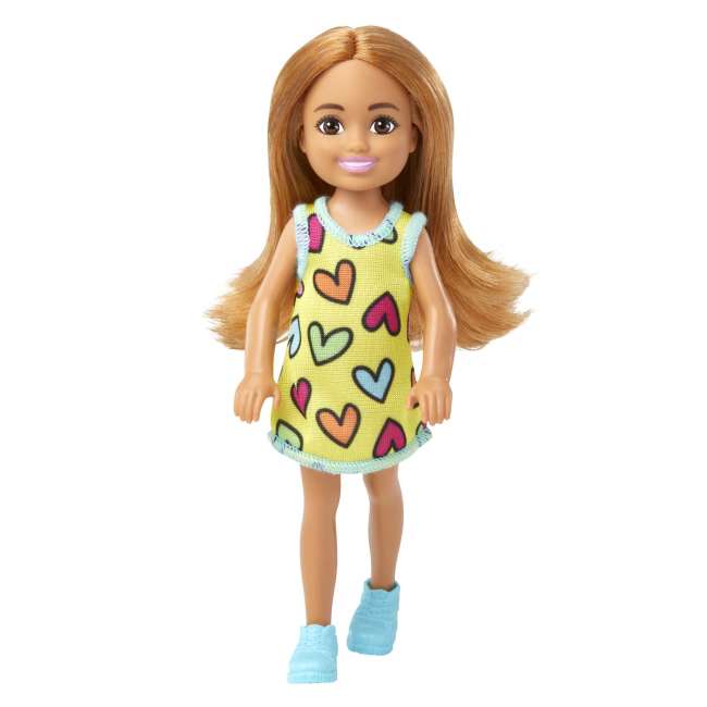 Barbie Chelsea Doll, Wearing Removable Heart-Print Dress With Brunette Hair & Brown Eyes