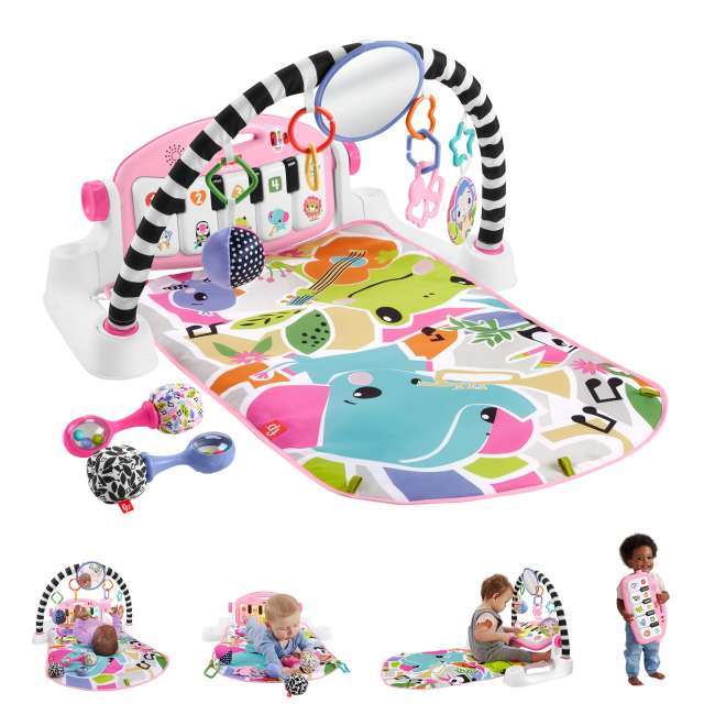 Fisher-Price Glow And Grow Kick & Play Piano Gym Baby Learning Toy With 2 Maracas, Pink