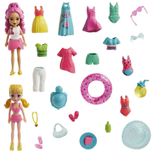 Polly Pocket Conjunto de Brinquedo Pacote de Modas Diversão de Praia Tropical Elemento Surpresa