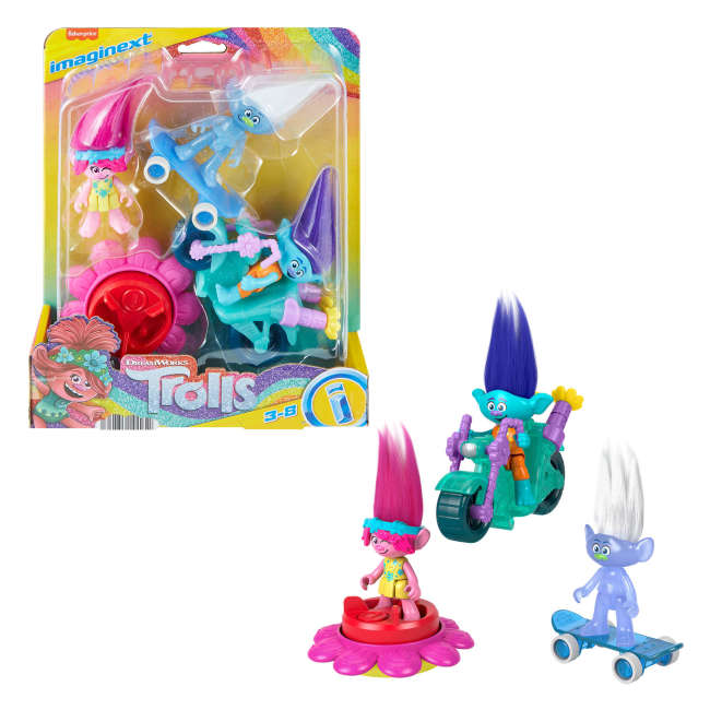 Imaginext Dreamworks Trolls Sparkle & Roll Pack, Poppy Branch & Guy Diamond 6-Piece Figure Set