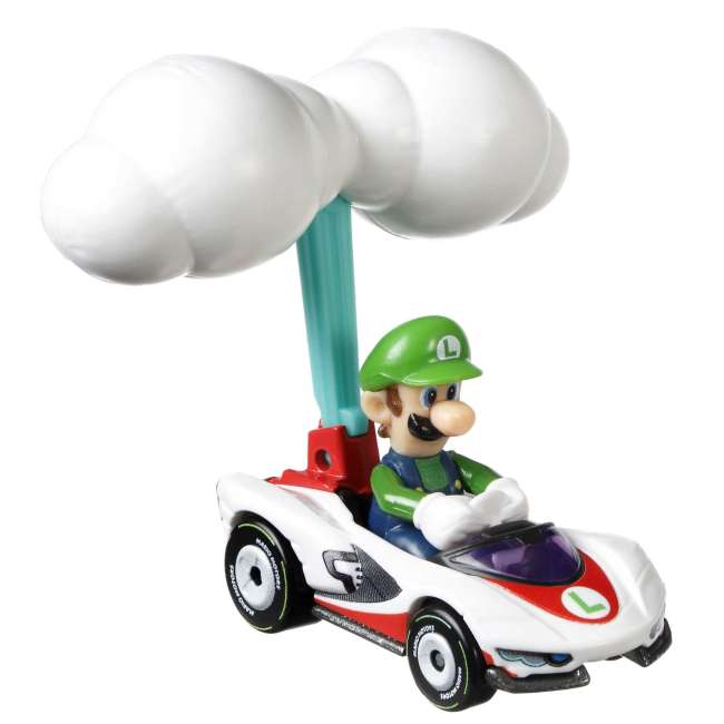 Hot Wheels Mario Kart Vehículo de Juguete Luigi P-Wing con Cloud Glider