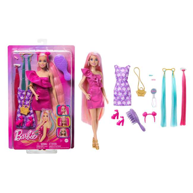 Barbie Ultra Chevelure Poupée, Robes, 10 Accessoires de Coiffure