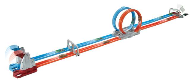 Piste Double Boucle en Folie Hot Wheels et 2Véhicules à L’Échelle 1:64, 5 à 10Ans