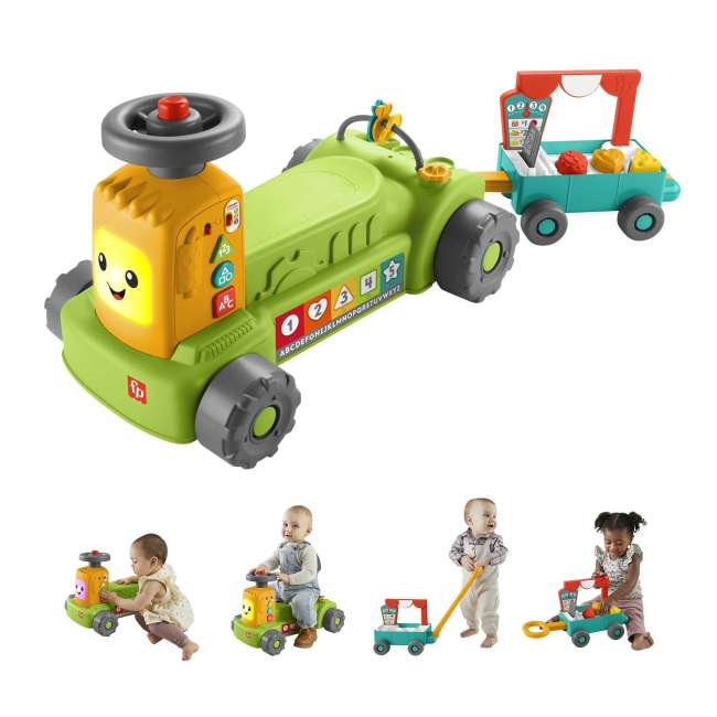 Fisher-Price Laugh & Learn 4-In-1 Farm To Market Tractor Ride-On Learning Toy, Multilanguage Version