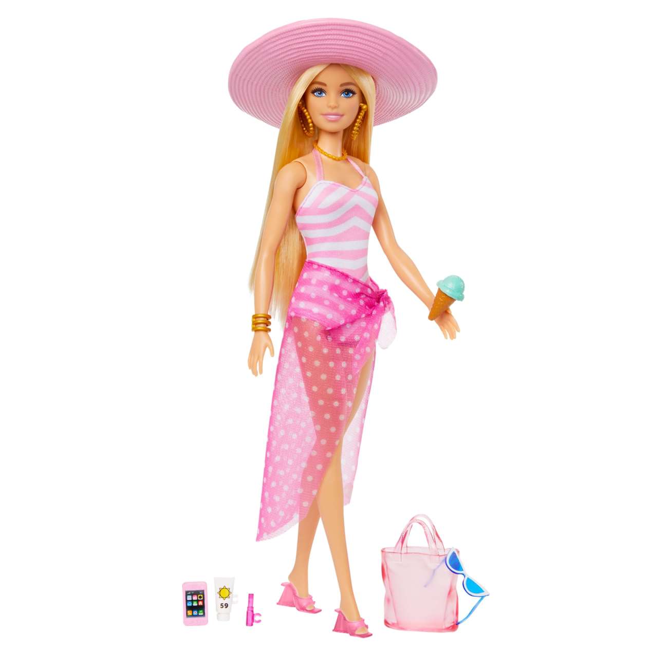 Barbie - Poupée Blonde Avec Maillot De Bain Et Accessoires De Plage