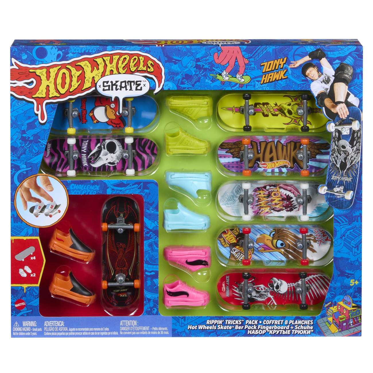 Hot Wheels Skate - Coffret 8 Planches Fingerskate Tony Hawk