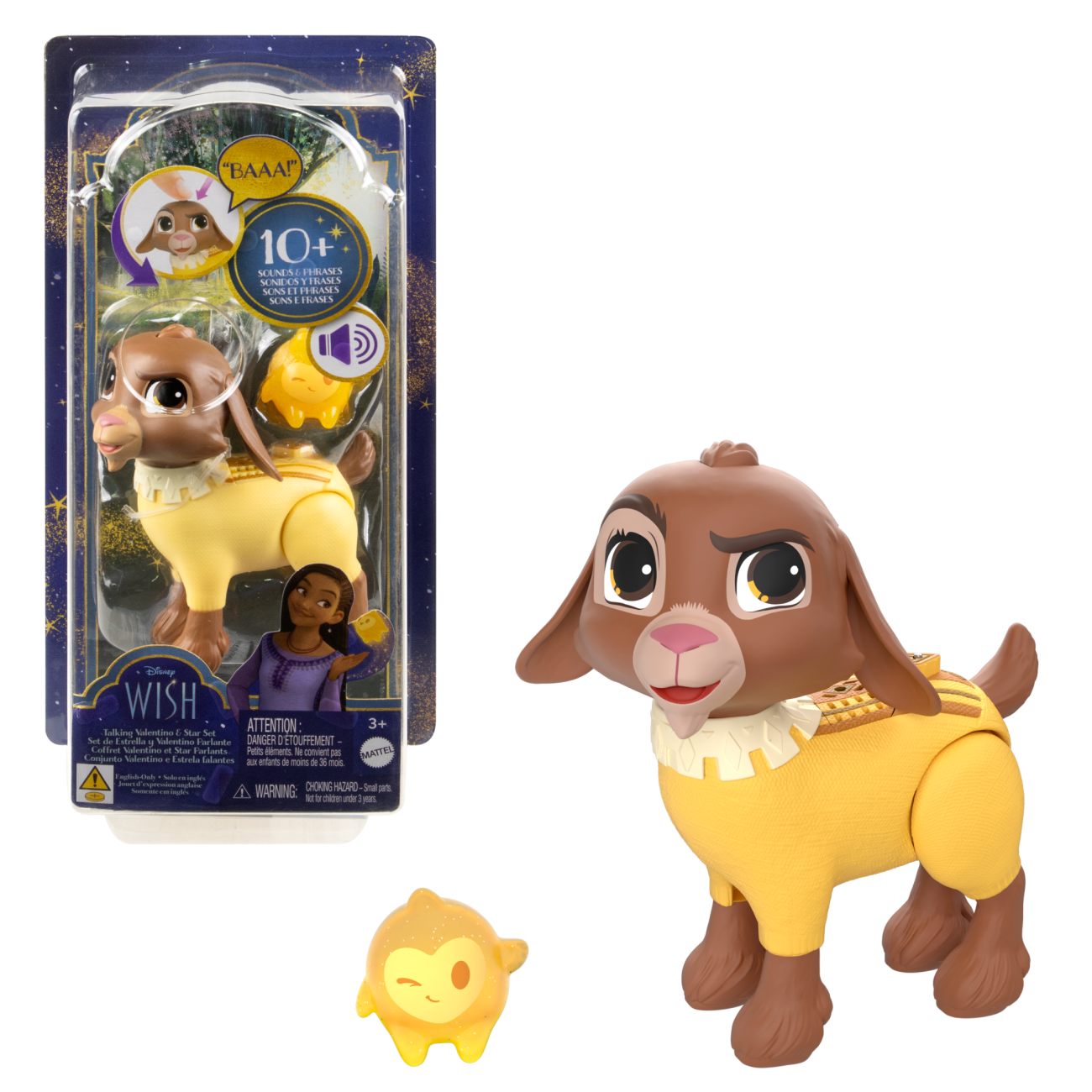 Disney Wish Talking Valentino & Star Set, Toy Goat Speaks 10+ Sounds & English Phrases
