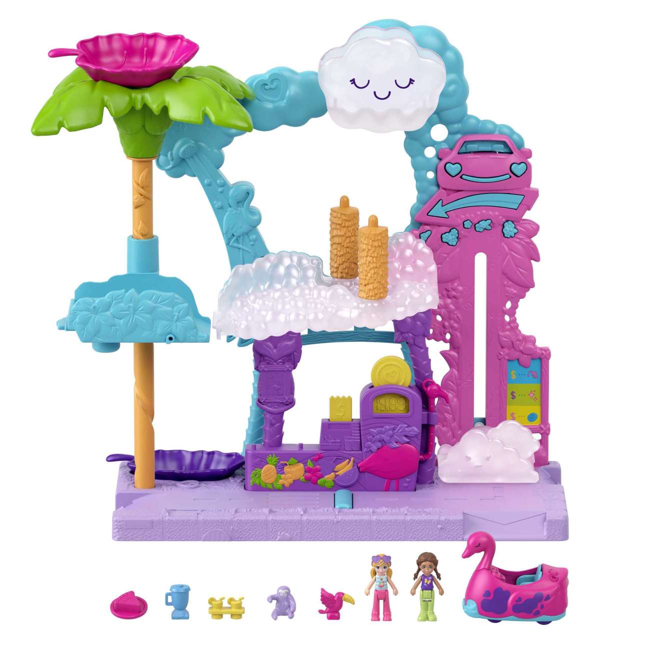 Polly Pocket Pollyville Flamingo Fun Car Wash Playset