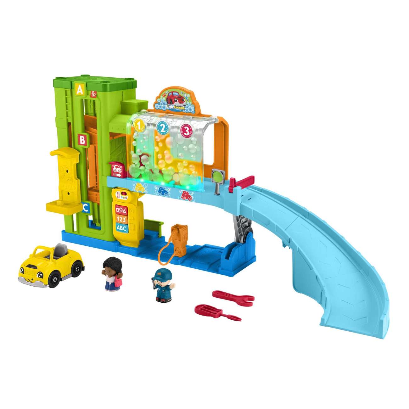 Fisher-Price Little People Leerzame Garage Met Lichtjes, Speelset Voor Peuters, 5 Speelonderdelen, Meertalige Versie