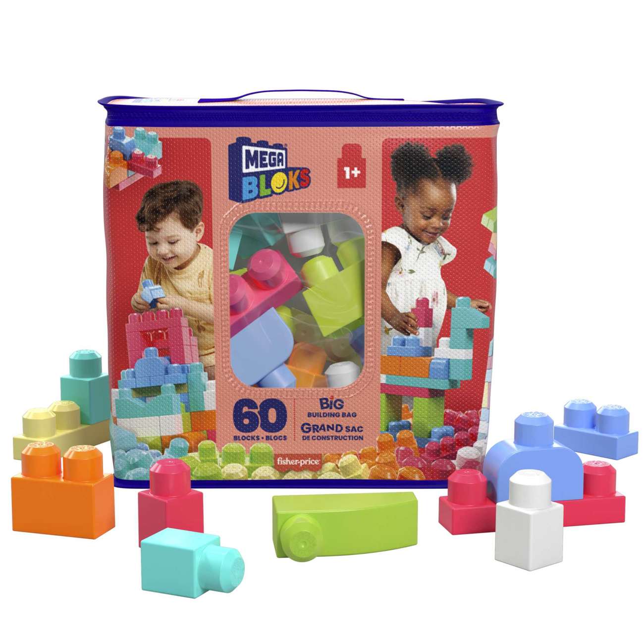 Mega Bloks - Sac 60 Blocks Rose - Jouet De Construction - 1 An Et +