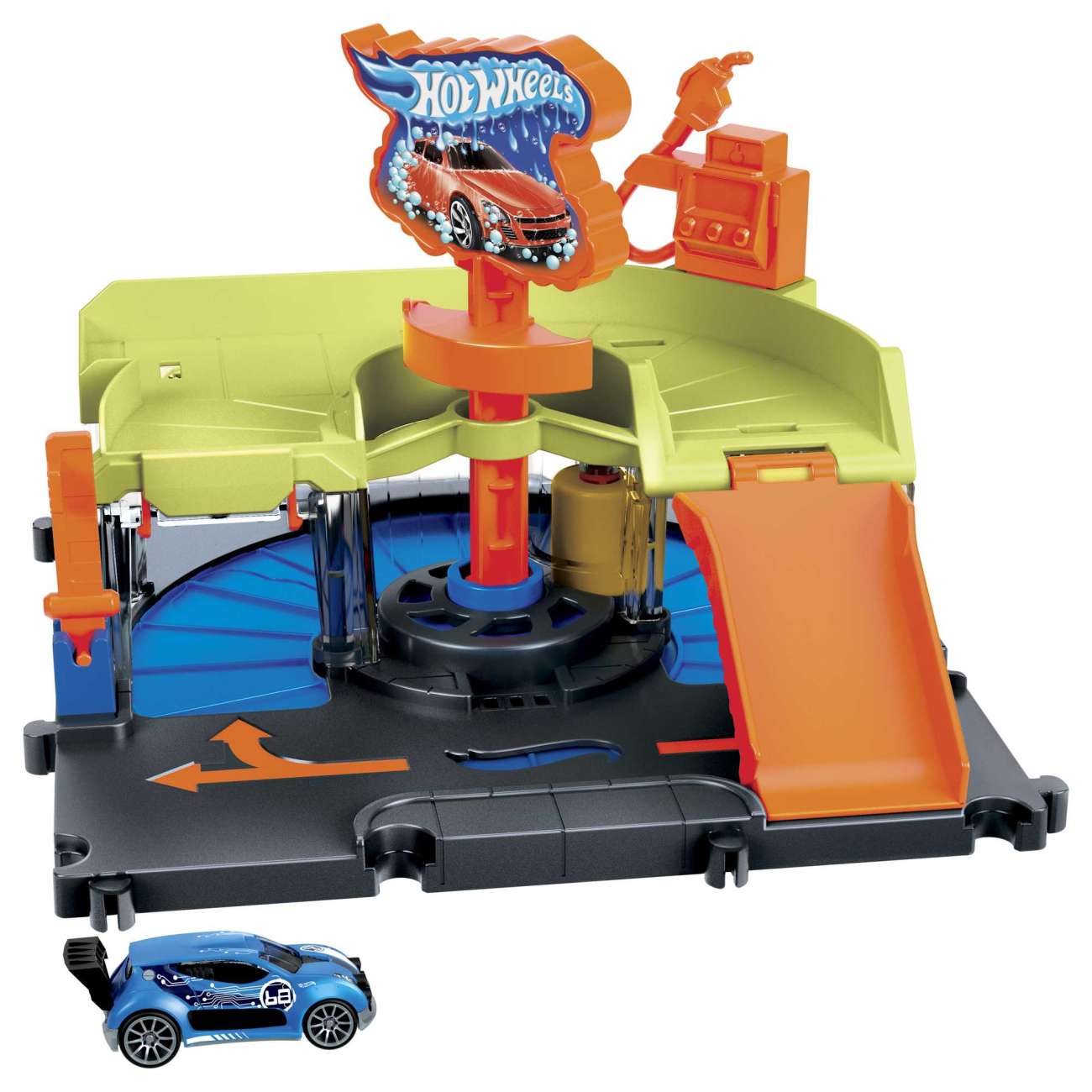 Hot Wheels City Estación De Lavado Downtown Conjunto De Juego Con 1 Coche De Juguete