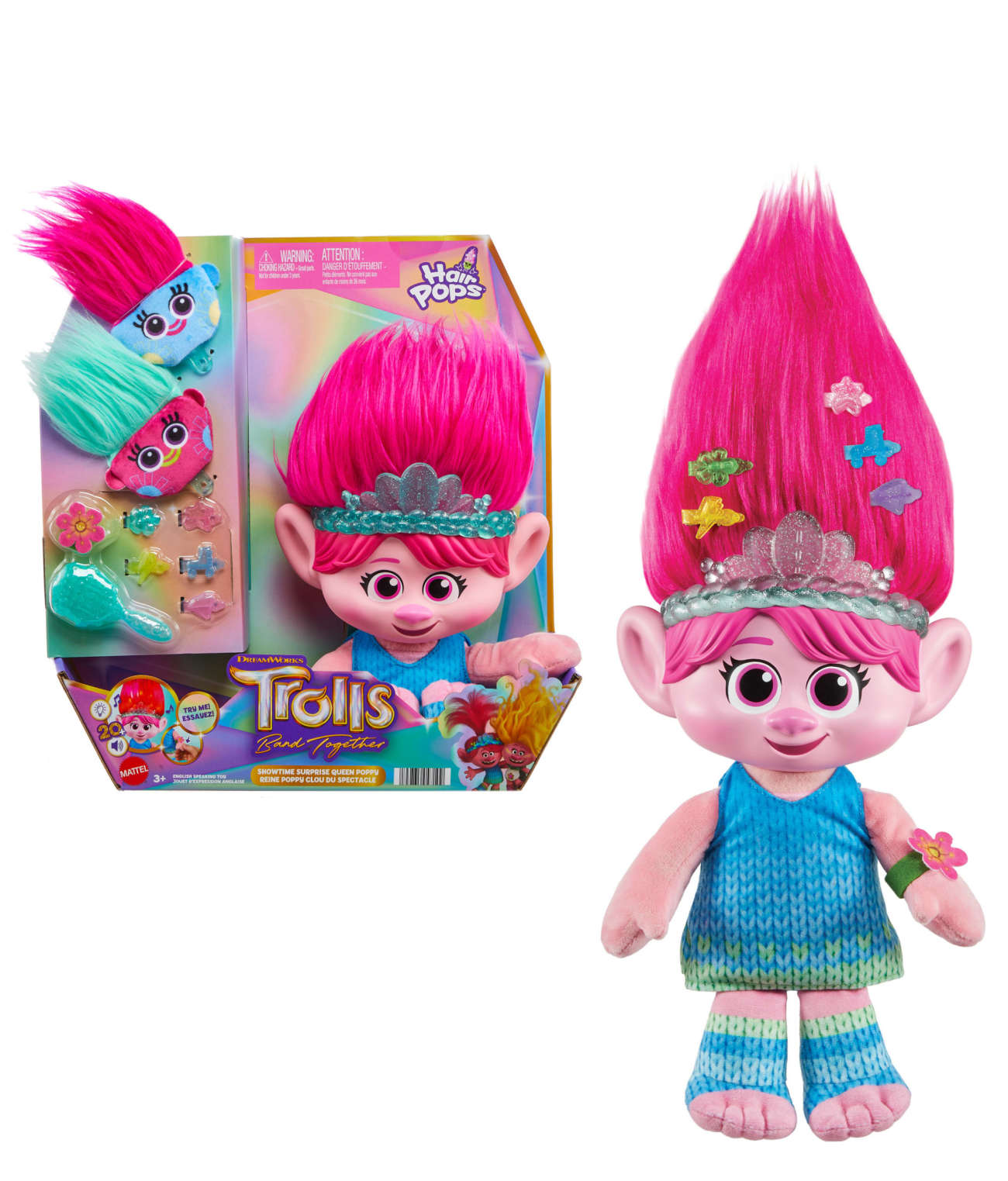 Trolls 3 Band Together Hair Pops Showtime Surprise Queen Poppy Plush