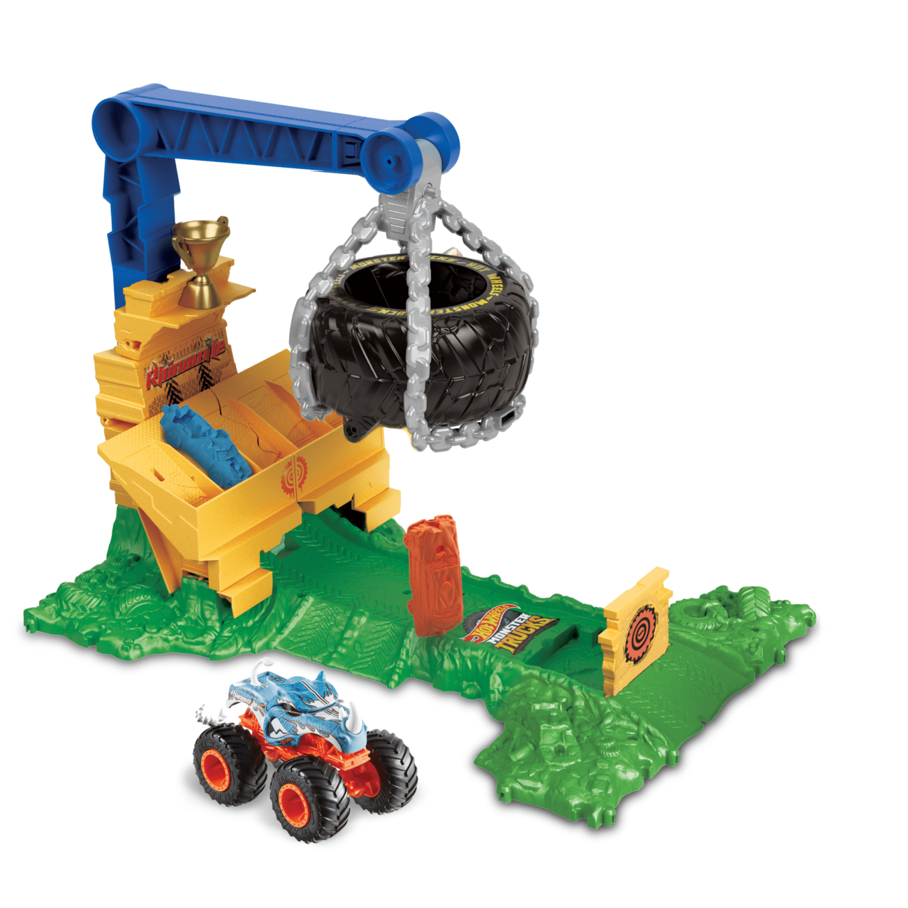 Hot Wheels - Coffret Monster Trucks Arena Smashers Défi Rhinomite - Camion De Destruction - 4 Ans Et +