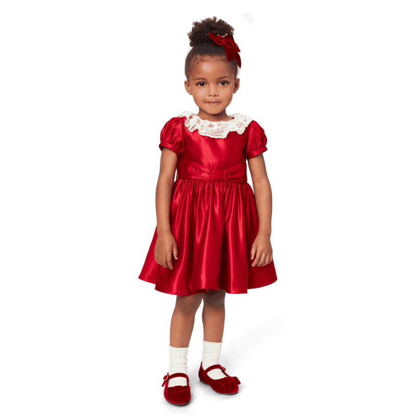red holiday dress toddler girl Red Tartan Girls Smocked Bishop Dress main image 1