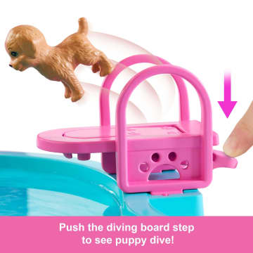 Barbie Dream Pool Playset With Slide & Bubbling Hot Tub, 20+ Accessories Including Pet, Floaties & More - Image 4 of 6
