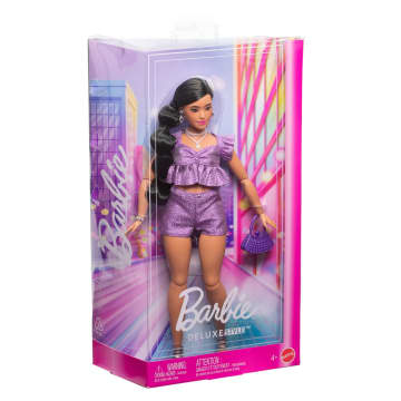 Barbie Deluxe Style Fashion Doll #8 in Metallic Purple Top And Sparkly Shorts With Accessories - Image 6 of 6