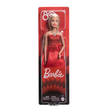 Barbie Mattel 80 Anniversario, Celebrazione in Rosso Rubino, Bambola Alla Moda Che Indossa Un Abito Rosso Con Accessori