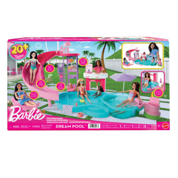 Barbie Dream Pool Playset With Slide & Bubbling Hot Tub, 20+ Accessories Including Pet, Floaties & More - Image 6 of 6